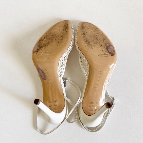 Black Suede Studio Millie 100 Mesh Heels 8.5 Ivory Crochet European Resort Chic - Picture 14 of 15